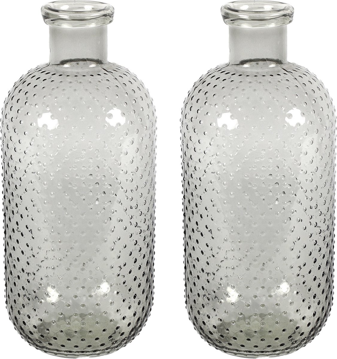 Countryfield Bloemenvaas Cactus Dots - 2x - grijs transparant - glas - D15 x H35 cm