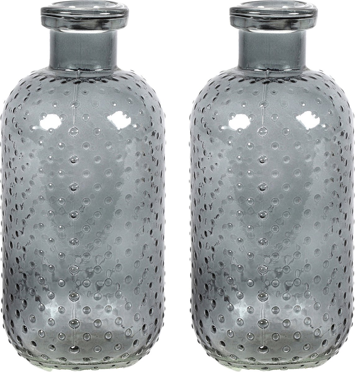 Countryfield Bloemenvaas Cactus Dots - 2x - donkergrijs transparant - glas - D11 x H24 cm Dark grey