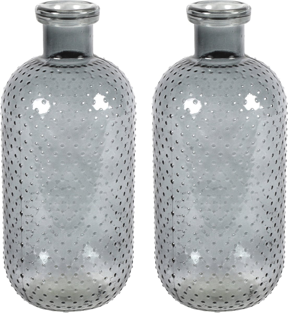 Countryfield Bloemenvaas Cactus Dots - 2x - donkergrijs transparant - glas - D15 x H35 cm Dark grey