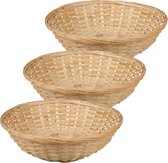 Broodmandje rond - 3x - bamboe hout - D22 cm - mandje rotan/riet - broodmanden/fruitmanden