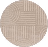 Laagpolig Vloerkleed, Cirkel, Woonkamer, Boho Geometrisch -Beige - Ø120 cm (rond) - Superzacht Modern Vloerkleed