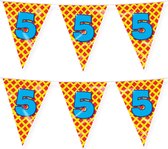Paperdreams verjaardag 5 jaar thema vlaggetjes - 2x - feestversiering - 10m - folie - dubbelzijdig