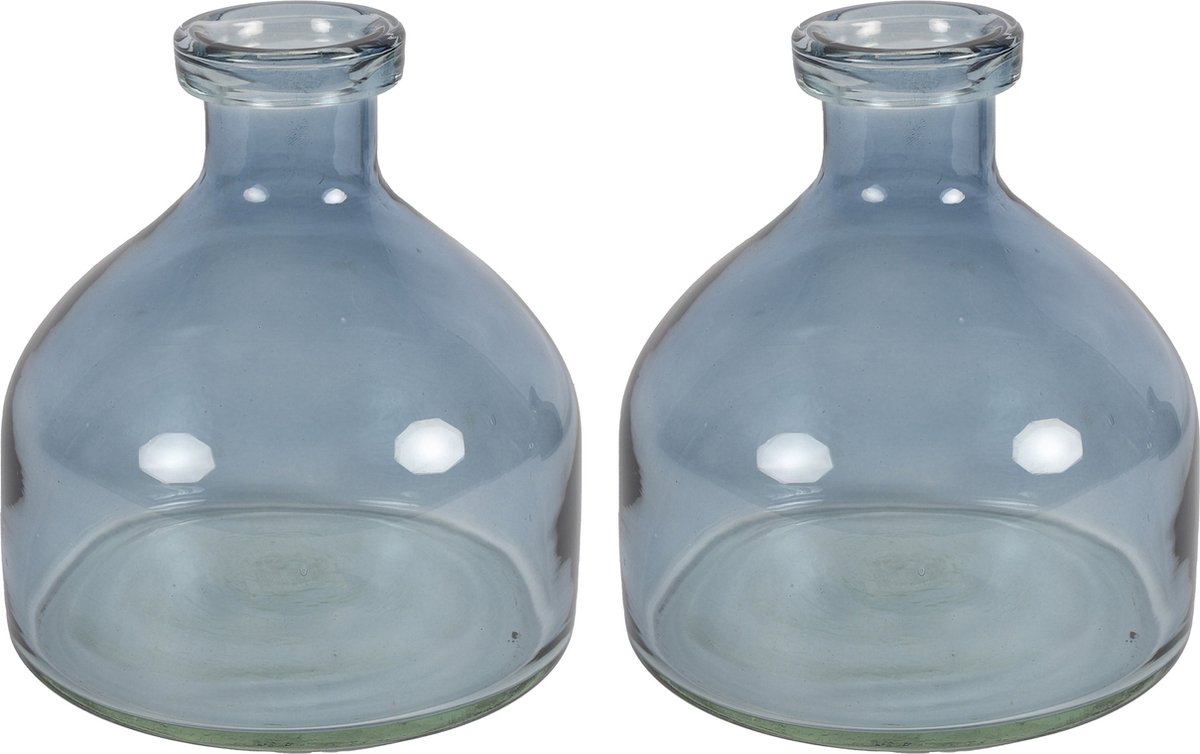 Countryfield Bloemenvaas Low Bottle - 2x - transparant blauw - glas - D18 x H20 cm - Buikfles