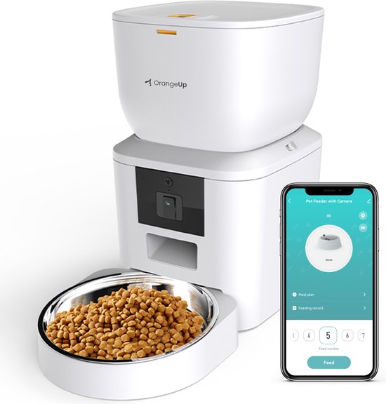 OrangeUp Autokibble - Automatische Voerbak Kat en Hond - met App en Camera - Wit - 3.5 L