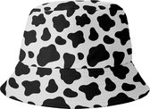 Bucket Hat - Vissershoedje - Hoedje - Heren - Dames - Koe - Koeienprint - Koeienvlekken - Festival accessoires - Reversible - 58 cm - wit - zwart