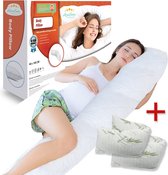 Zwangerschapskussen + 2x bamboe sloop - Ergonomisch Lichaamskussen Zwangerschapskussen - body pillow - Voedingskussen - Kniekussen - Body Pillow met afneembare hoes - Dubbel Gestikte Randen