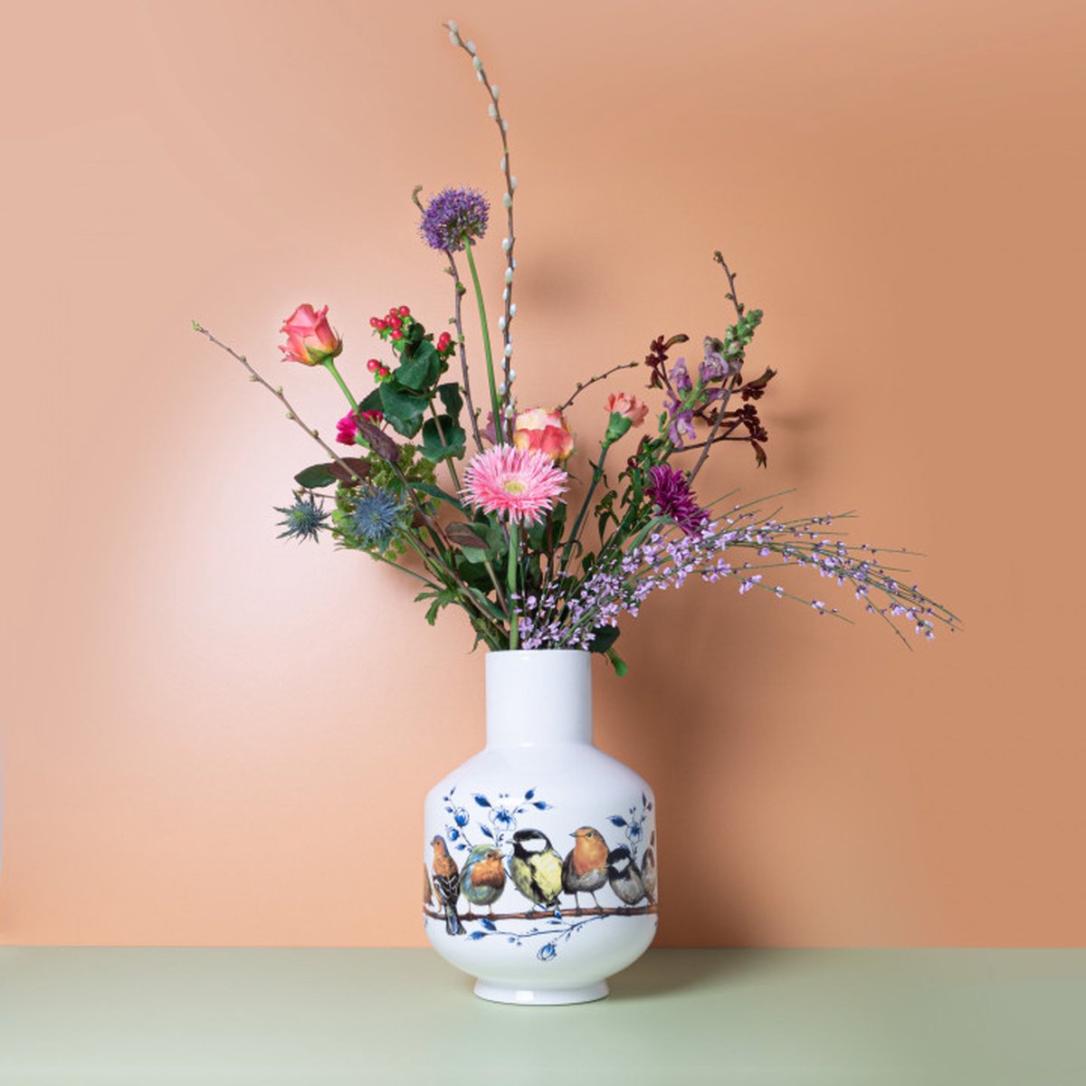 Heinen Delfts Blauw Hoge bolvaas Bosvogels