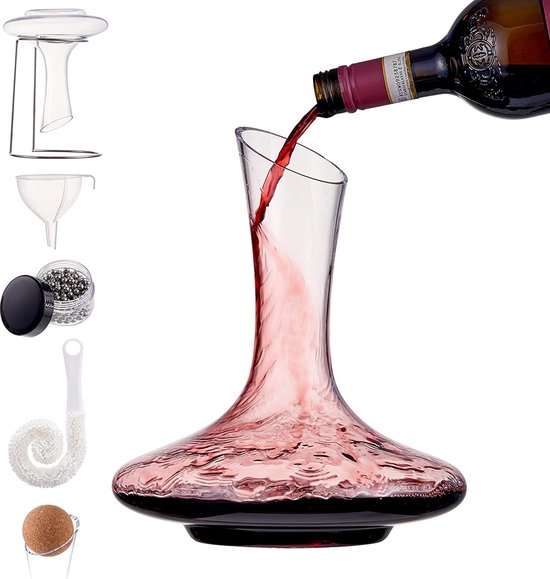 Carafe à vin 1,5 L, aérateur de vin, carafe à vin en verre cristal, carafe  en verre
