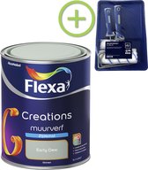 Flexa Creations - Muurverf Zijdemat - Early Dew - 1 liter + Flexa muurverf roller - 5 delig