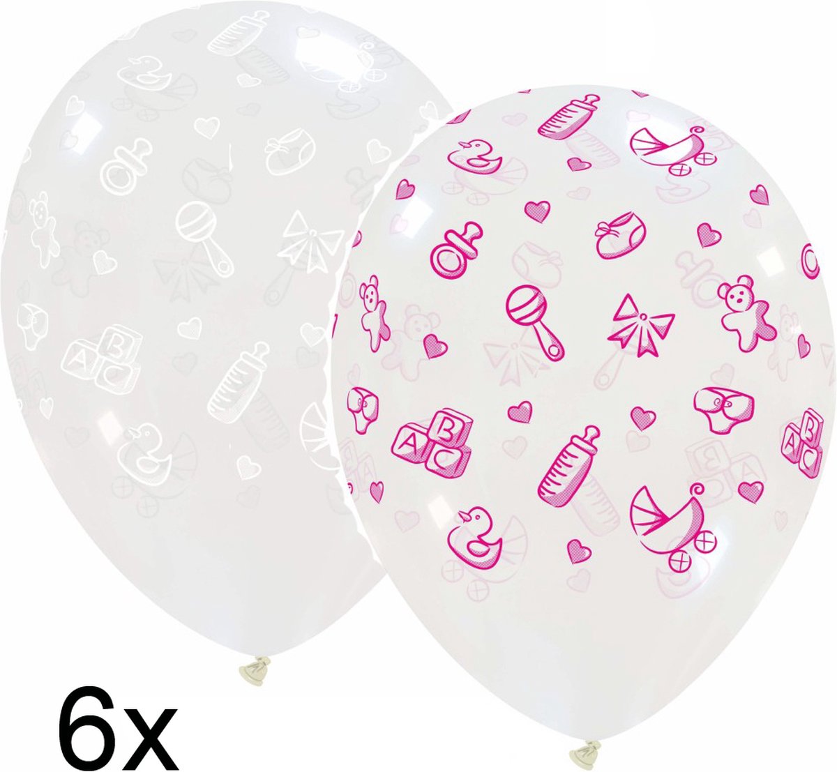 Baby Stuff Transparante ballonnen mix wit-roze, 6 stuks, 30cm