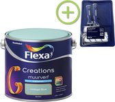 Flexa Creations - Muurverf Zijdemat - Vintage Blue - 2,5 liter + Flexa muurverf roller - 5 delig