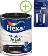Flexa Strak in de Lak Hoogglans - Buitenverf - Zwart - 0,75 liter + Flexa Lakroller - 4 delig
