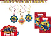 Brandweerman Sam - Feestpakket - Feestartikelen - Kinderfeest - Letter slinger - Uitnodigingskaarten - Uitdeelzakjes - Plafond swirl hangers.