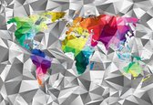 Fotobehang - Vlies Behang - Kleurrijke Wereldkaart - 3D Geometrie - 368 x 254 cm