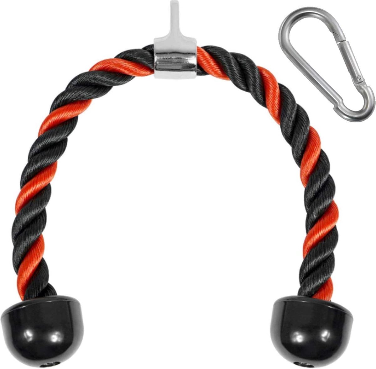 MJ Sports Premium Double Tricep Rope Inclusief Karabijnhaak - Triceps Touw - Trekkoord voor Krachtstations - Press Down - Fitness - Rood - Nylon - 70 cm