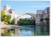 WallClassics - Acrylglas - Stari Most Brug in Bosnië op Zonnige Dag - 40x30 cm Foto op Acrylglas (Wanddecoratie op Acrylaat)