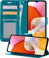 Samsung A14 Hoesje Book Case Hoes Portemonnee Cover Walletcase - Samsung Galaxy A14 Hoes Bookcase Hoesje - Turquoise