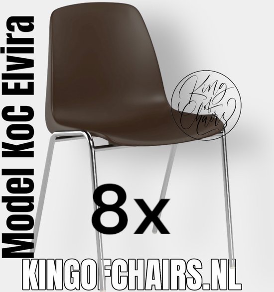 King of Chairs -set van 8- model KoC Elvira bruin met verchroomd onderstel. Kantinestoel stapelstoel kuipstoel vergaderstoel tuinstoel kantine stapel stoel kantinestoelen stapelstoelen kuipstoelen arenastoel Helene schoolstoel bezoekersstoel