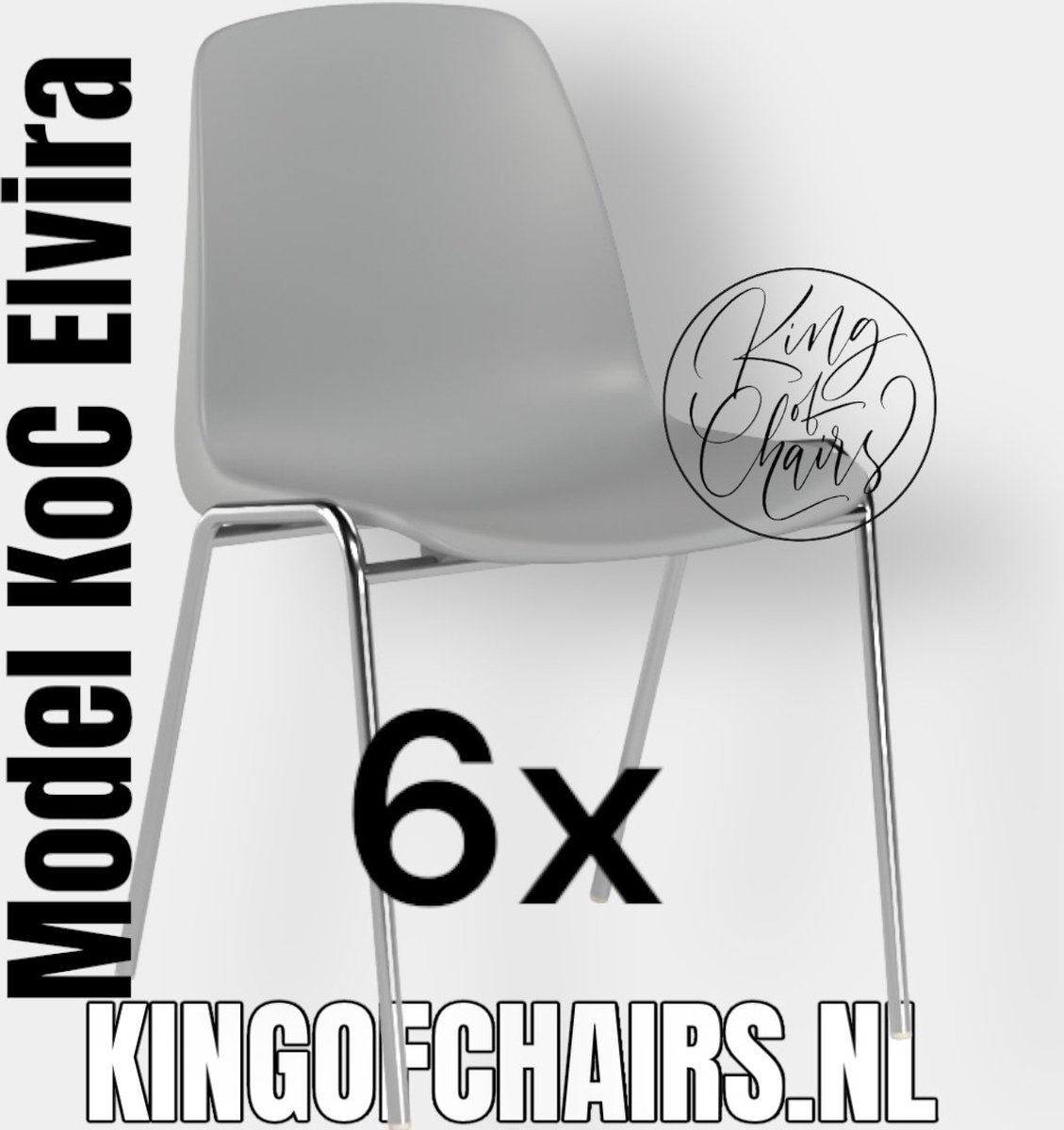King of Chairs -set van 6- model KoC Elvira lichtgrijs met verchroomd onderstel. Kantinestoel stapelstoel kuipstoel vergaderstoel tuinstoel kantine stapel stoel kantinestoelen stapelstoelen kuipstoelen arenastoel kerkstoel schoolstoel bezoekersstoel