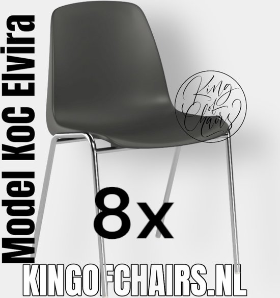 King of Chairs -set van 8- model KoC Elvira antraciet met verchroomd onderstel. Kantinestoel stapelstoel kuipstoel vergaderstoel tuinstoel kantine stapel stoel kantinestoelen stapelstoelen kuipstoelen arenastoel Helene schoolstoel bezoekersstoel