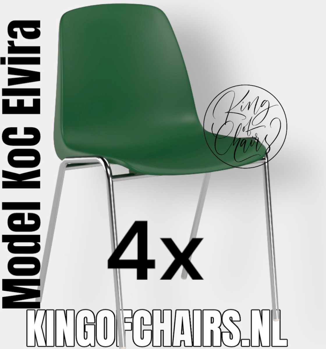 King of Chairs set van 4- model KoC Elvira groen met verchroomd onderstel. Kantinestoel stapelstoel kuipstoel vergaderstoel tuinstoel kantine stoel stapel kantinestoelen stapelstoelen kuipstoelen stapelbare keukenstoel Helene eetkamerstoel