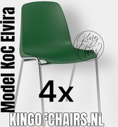 King of Chairs -set van 4- model KoC Elvira groen met verchroomd onderstel. Kantinestoel stapelstoel kuipstoel vergaderstoel tuinstoel kantine stoel stapel kantinestoelen stapelstoelen kuipstoelen stapelbare keukenstoel Helene eetkamerstoel