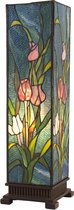 HAES DECO - Tiffany Tafellamp 17x17x58 cm Groen Roze Glas Vierkant Tulpen Tiffany Bureaulamp Tiffany Lampen Glas in Lood