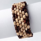 Armband kokoskralen - Bruin/Crème - 6 kralen breed