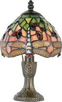HAES DECO - Tiffany Tafellamp Ø 16x25 cm Groen Bruin Glas Libelle Tiffany Bureaulamp Tiffany Lampen Glas in Lood