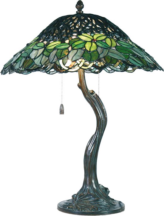 HAES DECO - Lampe de table Tiffany Ø 47x58 cm Glas vert Lampe de bureau Tiffany Lampes Tiffany Glas