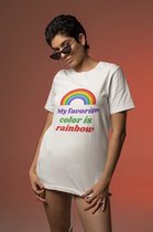 Shirt - My favorite color is rainbow - Wurban Wear | Grappig shirt | Pride | Unisex tshirt | Pride vlag | Regenboog vlag | LGBTQ | Make up | Gay | Liefde | Wit