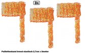 3x Paillettenband breed elastisch oranje 2,7cm x 3 meter - Paillet thema party festival kleding feest