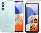 Hoesje geschikt voor Samsung Galaxy A14 - 2x Screen Protector GlassGuard - Back Cover Case ShockGuard Transparant & Screenprotector