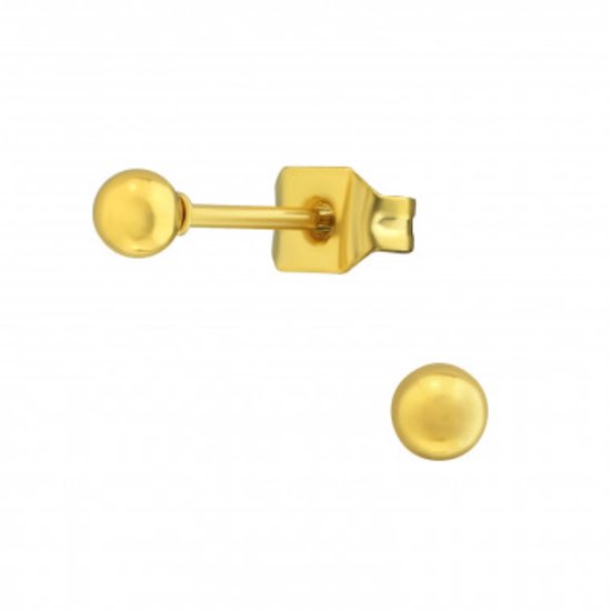 Oorstekers - oorbellen - Bolletje goud – edelstaal - 3 mm