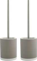 MSV Shine Toilet/wc-borstel houder - 2x - keramiek/metaal - taupe - 38 cm