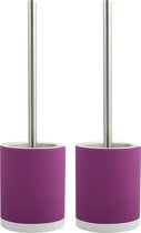 MSV Shine Toilettes/ porte brosse WC - 2x - céramique / métal - violet - 38 cm