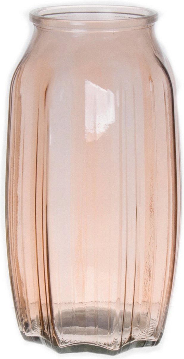 Bellatio Design Bloemenvaas - taupe/bruin - transparant glas - 12 x 22 cm - vaas