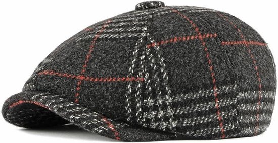 Platte pet van geruite stof - baker boy cap - one size - grijs