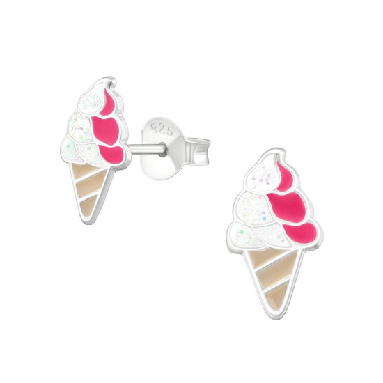 boucles d'oreilles pour enfants à paillettes de crème glacée en argent | boucles d'oreilles puces glaces Fille Argent | Zilverana | Argent Sterling 925