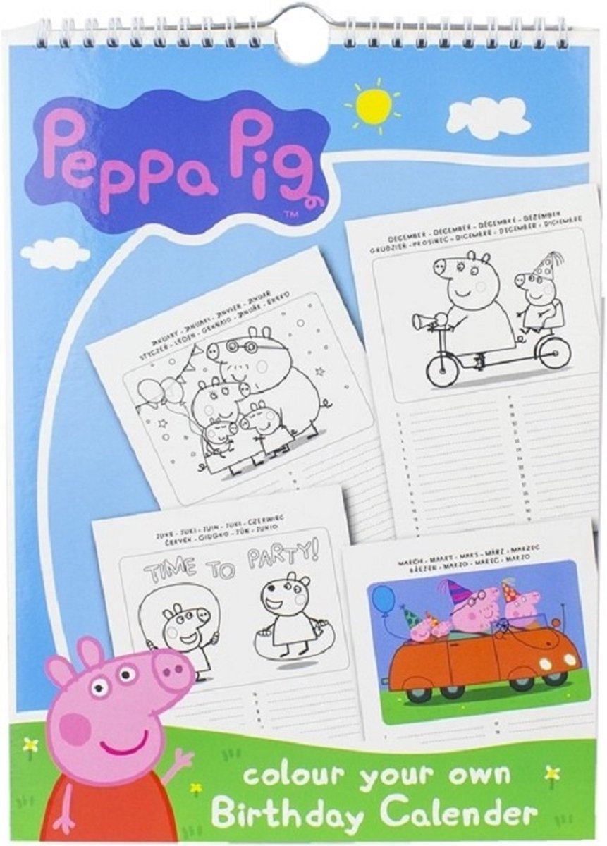 Peppa Pig verjaardagskalender kleuren - 12 maanden - creatie - huis - om op te hangen