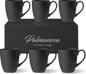 6 x 400 ml – Koffiemok Set / Mok - Moderne keramische mok mat - koffiemok groot - Palmanova Collection (zwart)