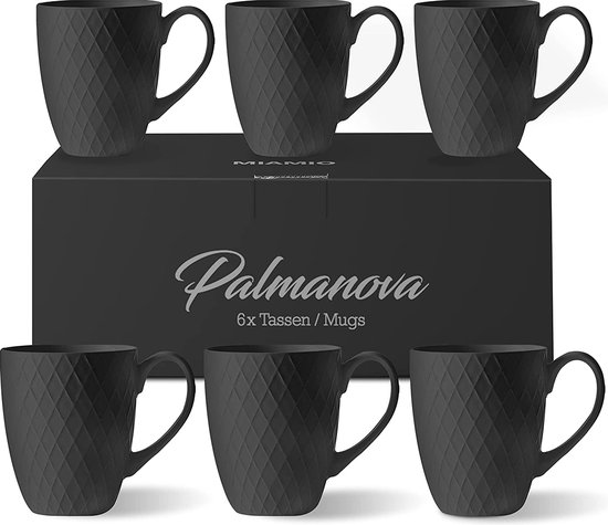 6 x 400 ml – Koffiemok Set / Mok - Moderne keramische mok mat - koffiemok groot - Palmanova Collection (zwart)
