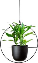 Hangende metalen bloempot, zwart, plantenbak voor binnen en buiten, terras, balkon, kamerplanten, vetplanten, luchtplanten, zwart, rond