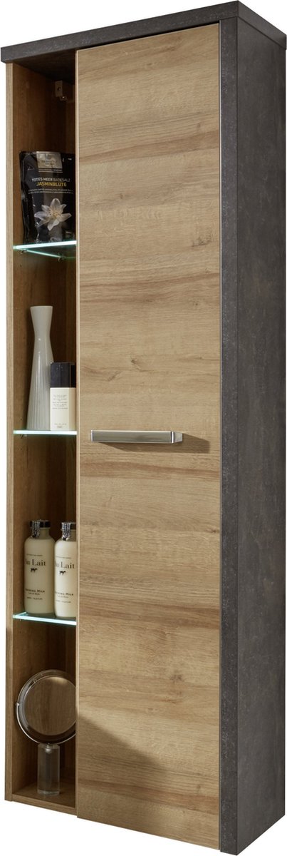 trendteam smart living badkamer hoge kast hangend bay, eiken Riviera honing, 123 x 71 cm in donker beton