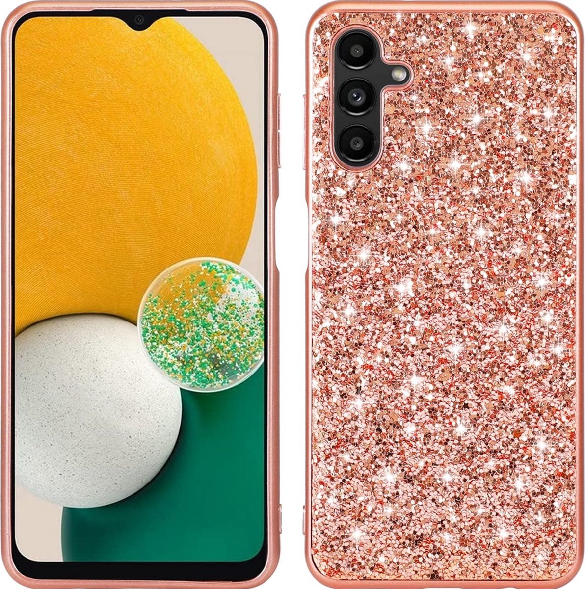 Mobigear Hoesje geschikt voor Samsung Galaxy A54 Telefoonhoesje Hardcase | Mobigear Glitter Backcover | Galaxy A54 Case | Back Cover - Roségoud