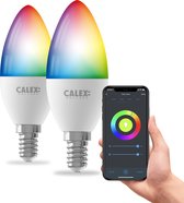 Calex Slimme Lamp - Set van 2 stuks - Wifi LED Verlichting - E14 - Smart Bulb - Dimbaar - RGB en Wit licht - 4.9W