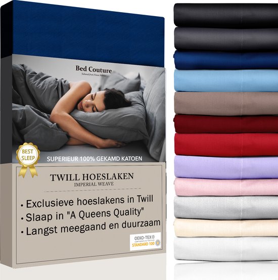 Bed Couture - Hoeslaken van 100% Katoen - Lits-Jumeaux 180x200cm - Hoekhoogte 30cm - Ultra Zacht en Duurzaam - Navy