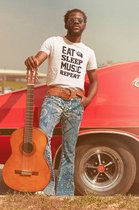 Rick & Rich - T-Shirt Eat Sleep Music Repeat - T-shirt met opdruk - T-shirt Muziek - Tshirt Music - Wit T-shirt - T-shirt Man - Shirt met ronde hals - T-Shirt Maat L