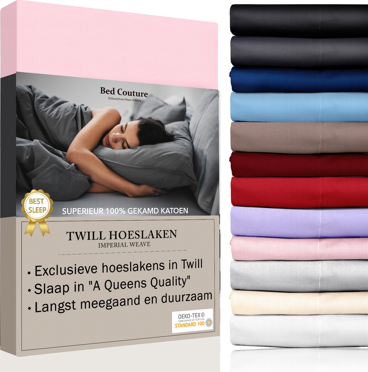 Bed Couture - Hoeslaken van 100% Katoen - Lits-Jumeaux extra breed 200x200cm - Hoekhoogte 30cm - Ultra Zacht en Duurzaam - Roze
