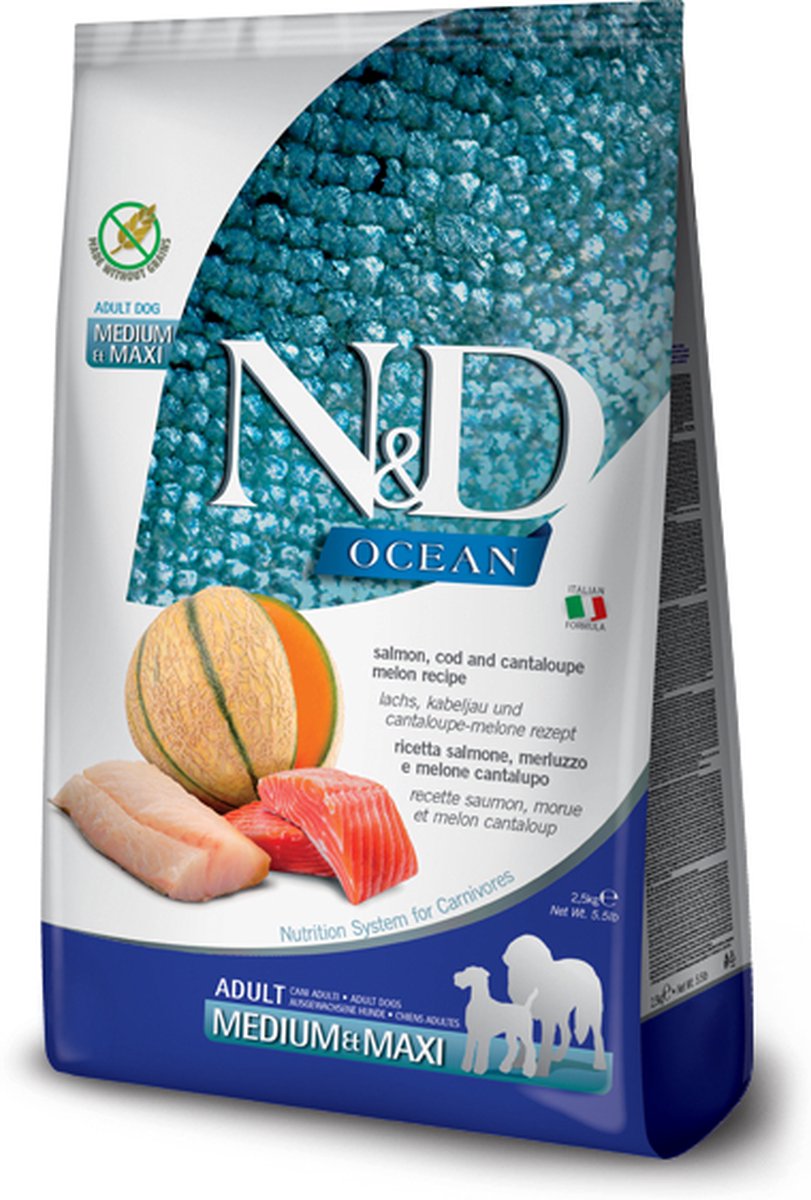 farmina Farmina N&D Ocean Adult Medium & Maxi Hondenvoer - Salmon, Cod & Melon - 2,5 kg